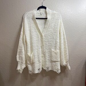 Cato Cream Textured Distressed Knit Cardigan Sweater‎ Women Plus Size 18 20W